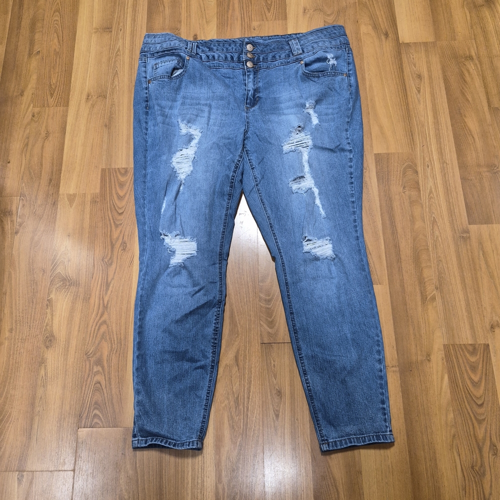 Trendy Blue Distressed Skinny Jeans